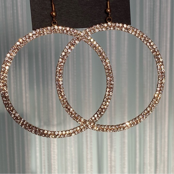 Bebe Large Hoop Diamond Earrings NWT - Picture 1 of 17